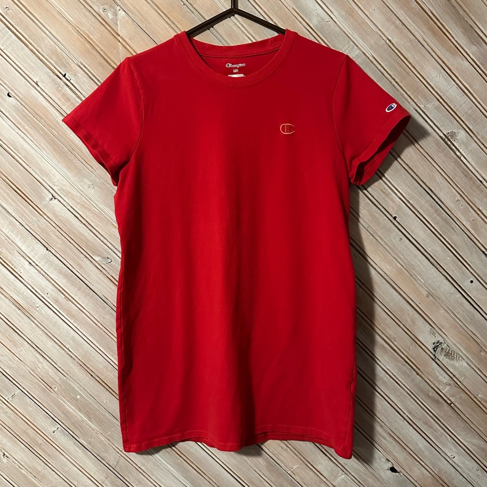 Champion Women's Bold Red Athletic Dress Long Shirt Short Sleeve